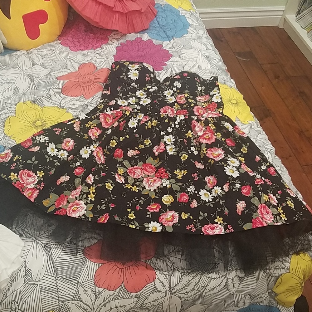 Strapless black corset floral dress